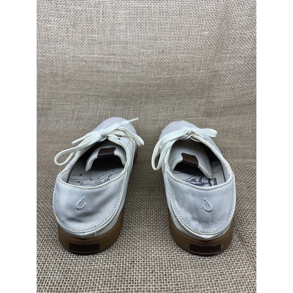 OluKai Men's White Kahu‎ Lace Up Canvas Boat Shoe Size 8 EUR 40
